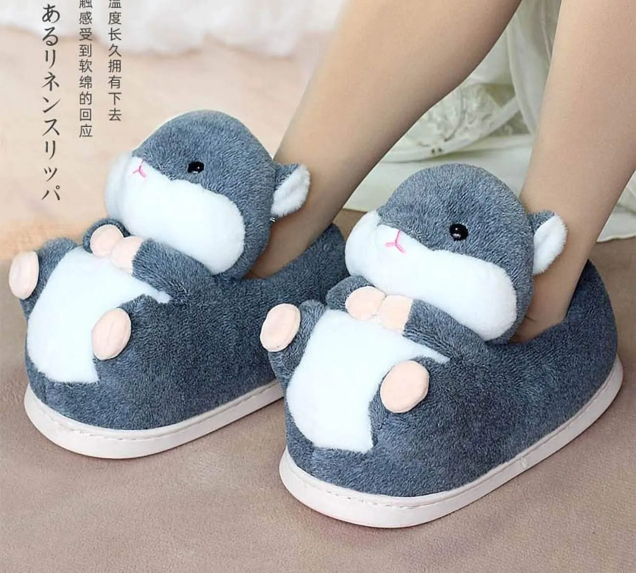 Adult Unisex Winter Warm Plush Animal Slippers,Soft Cozy Animal Styling Design Short Flannel Home Shoes,Animal Shaped Plush Booties,Carpet Slippers,Non-Slip Bedroom Shoes
