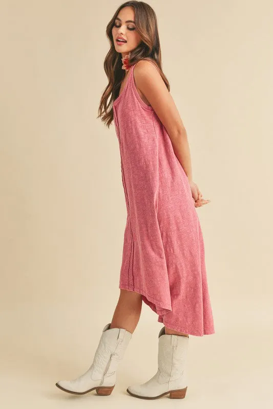 Aemi   Co High-Low Hem Scoop Neck Midi Tank Dress In Rose