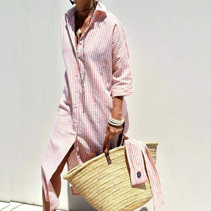 Alba™ - Elegant Striped Shirt Dress