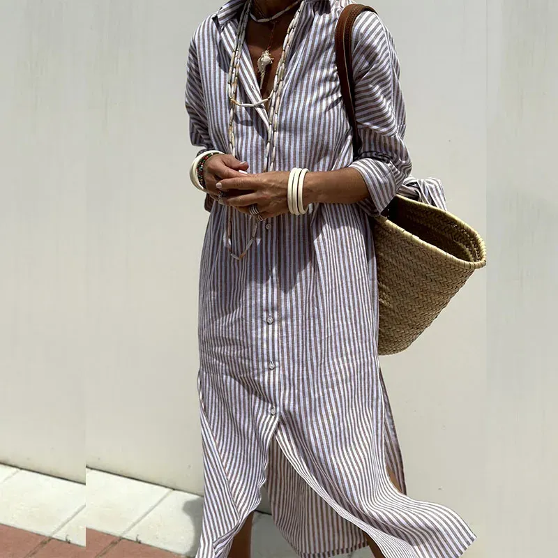 Alba™ - Elegant Striped Shirt Dress