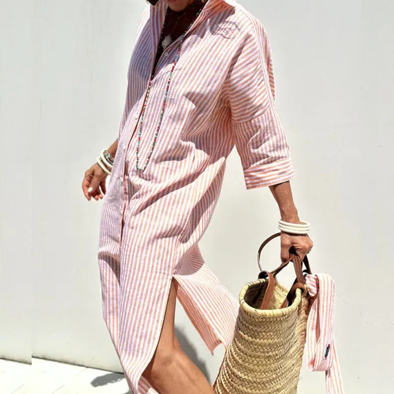 Alba™ - Elegant Striped Shirt Dress