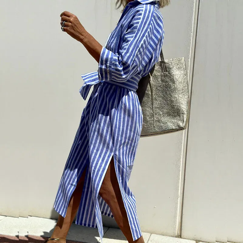 Alba™ - Elegant Striped Shirt Dress