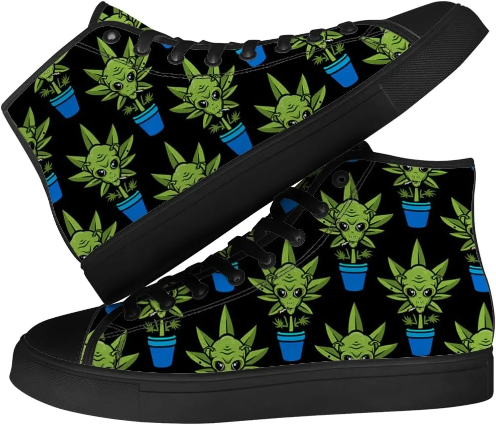 Alien Shoes for Men Women Funny High Top Canvas Sneakers Lace Up Casual Walking Shoes Gifts for Dad Mom