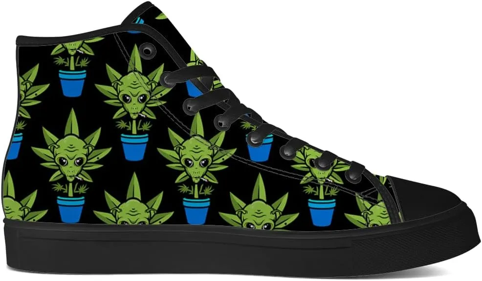 Alien Shoes for Men Women Funny High Top Canvas Sneakers Lace Up Casual Walking Shoes Gifts for Dad Mom