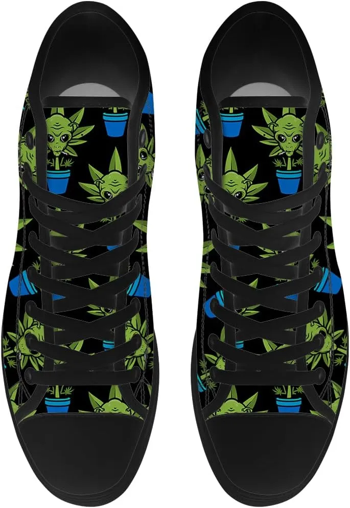 Alien Shoes for Men Women Funny High Top Canvas Sneakers Lace Up Casual Walking Shoes Gifts for Dad Mom