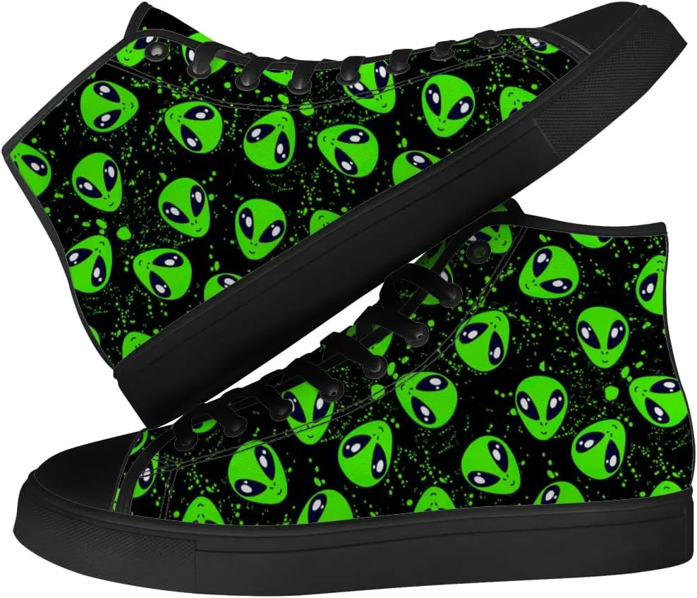 Alien Shoes for Men Women Funny High Top Canvas Sneakers Lace Up Casual Walking Shoes Gifts for Dad Mom