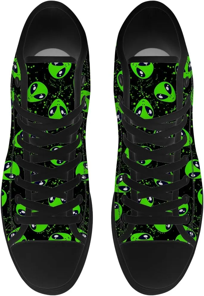 Alien Shoes for Men Women Funny High Top Canvas Sneakers Lace Up Casual Walking Shoes Gifts for Dad Mom