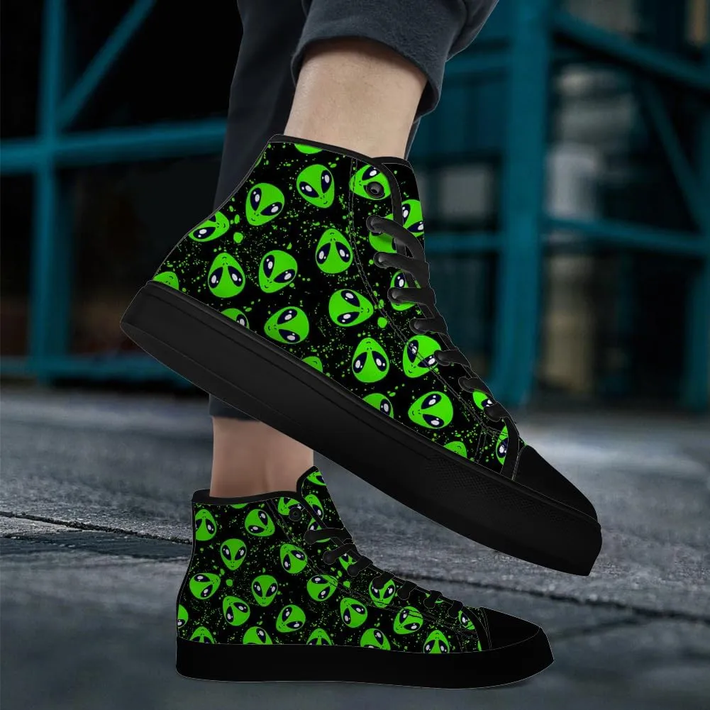Alien Shoes for Men Women Funny High Top Canvas Sneakers Lace Up Casual Walking Shoes Gifts for Dad Mom