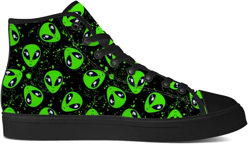Alien Shoes for Men Women Funny High Top Canvas Sneakers Lace Up Casual Walking Shoes Gifts for Dad Mom