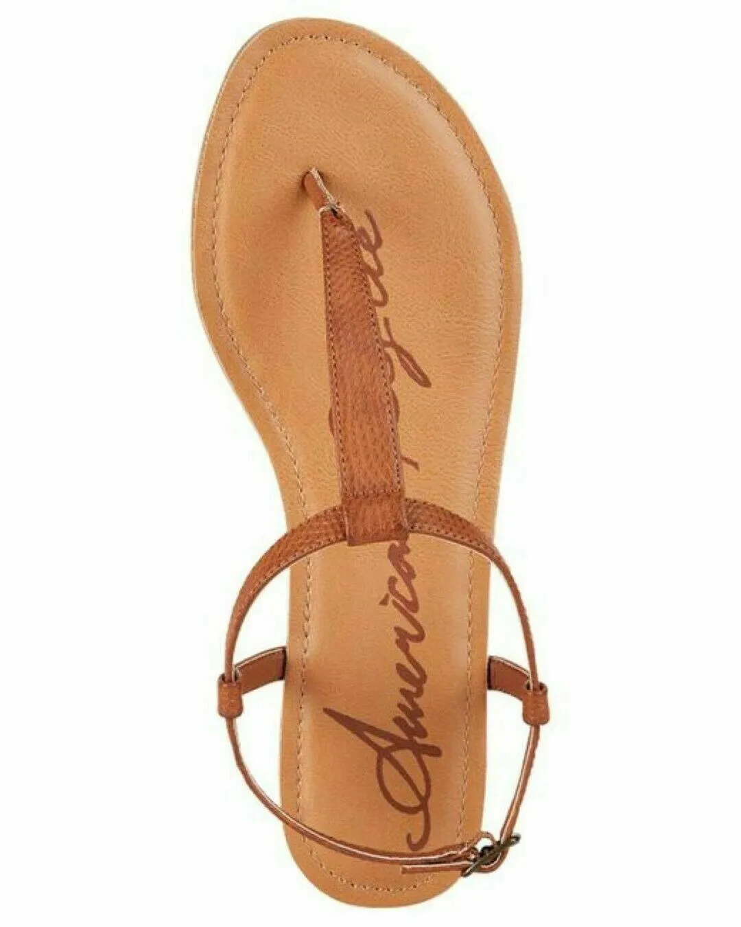 American Rag Women Akrista Leather Open Toe Casual T-Strap Cognac Shoe Size 9.5