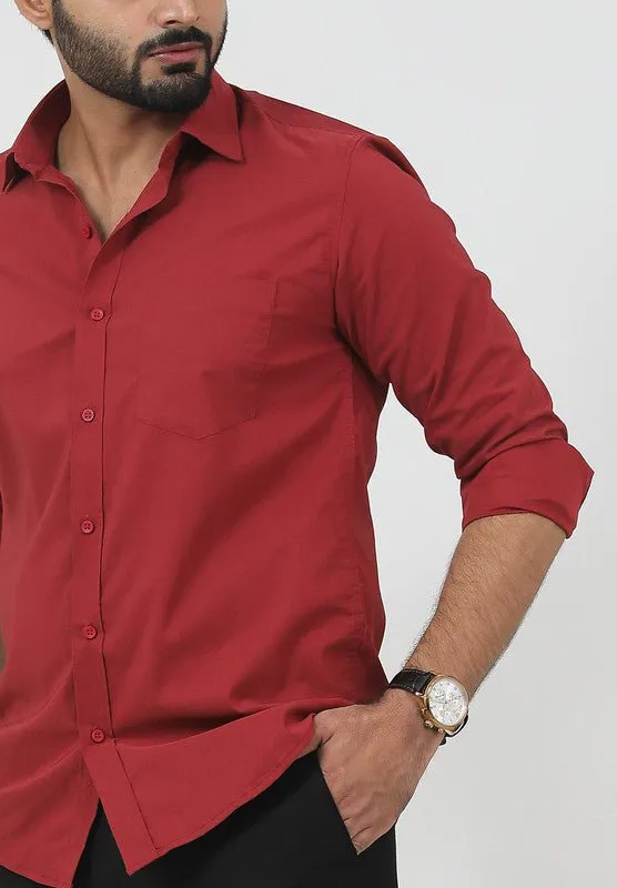 Bluebird Men's Maroon Polycotton Formal Shirt