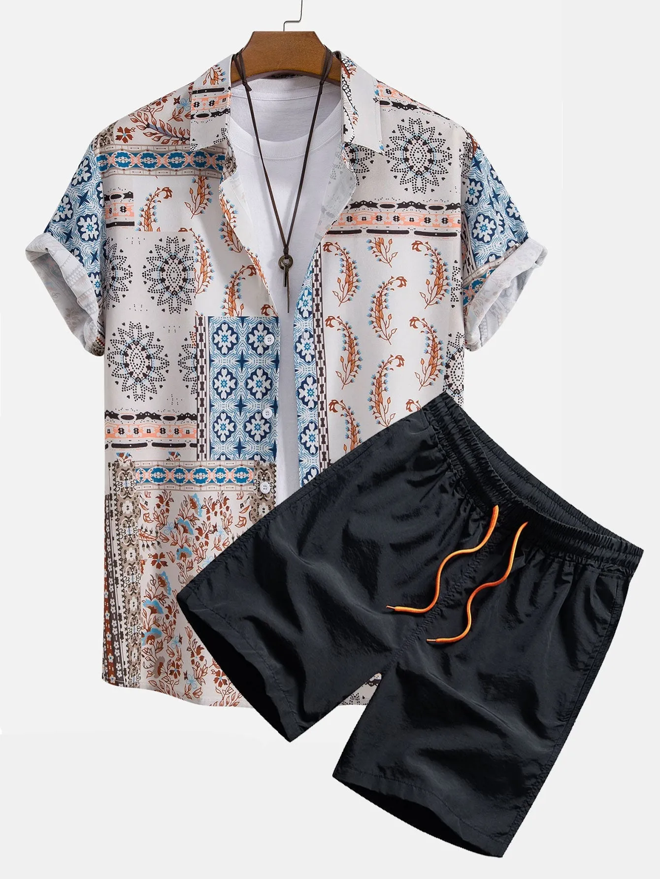 Brian Scarf Print Button Up Shirt & Swim Shorts