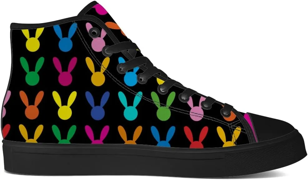 Bunny Rabbits High Top Shoes for Men Women Easter Day High Top Canvas Sneakers Casual Shoes Gifts for Boys Girls