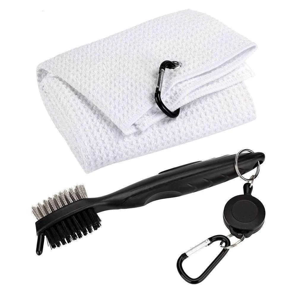 Club Cleaning Brush & Hook Towel Golf Set - Compact & Convenient