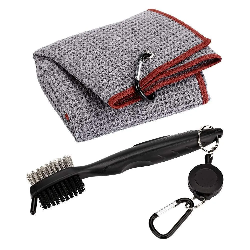 Club Cleaning Brush & Hook Towel Golf Set - Compact & Convenient