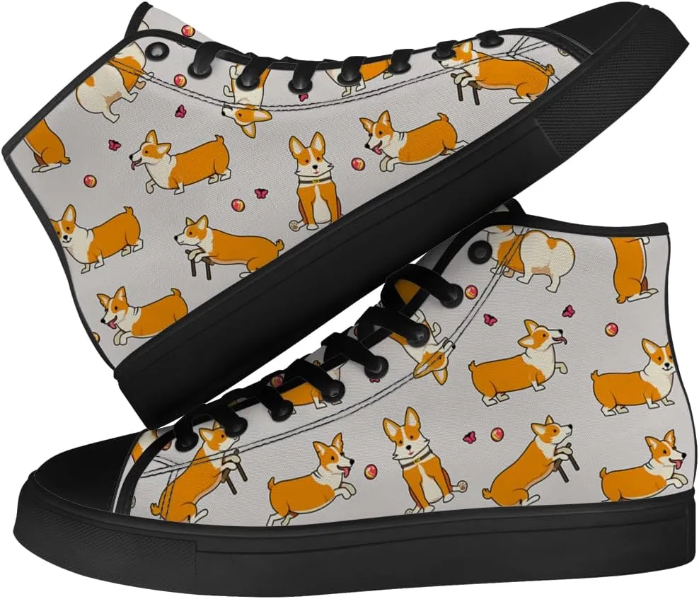 Corgi Shoes for Men Women Dog High Top Canvas Sneakers Lace Up Casual Walking Shoes Gifts for Dad Mom