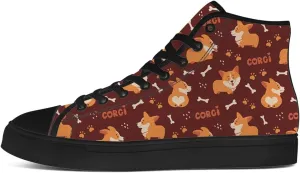 Corgi Shoes for Men Women Dog High Top Canvas Sneakers Lace Up Casual Walking Shoes Gifts for Dad Mom
