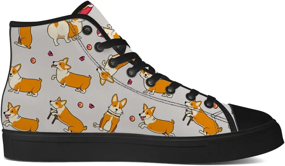 Corgi Shoes for Men Women Dog High Top Canvas Sneakers Lace Up Casual Walking Shoes Gifts for Dad Mom