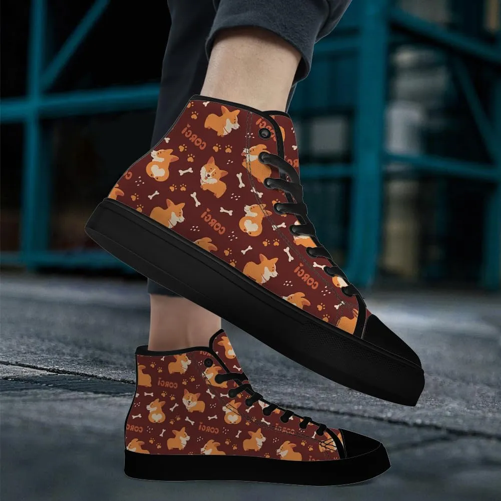Corgi Shoes for Men Women Dog High Top Canvas Sneakers Lace Up Casual Walking Shoes Gifts for Dad Mom