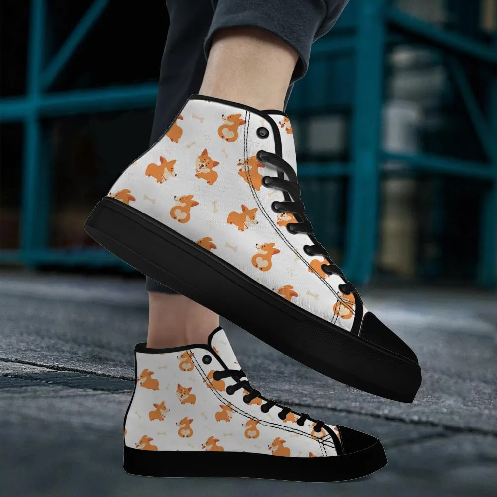 Corgi Shoes for Men Women Dog High Top Canvas Sneakers Lace Up Casual Walking Shoes Gifts for Dad Mom