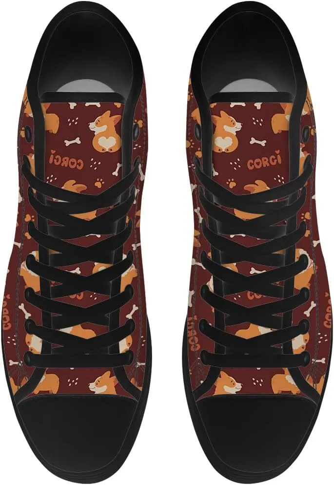 Corgi Shoes for Men Women Dog High Top Canvas Sneakers Lace Up Casual Walking Shoes Gifts for Dad Mom