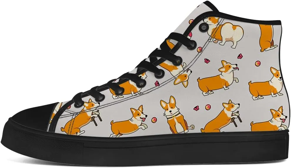 Corgi Shoes for Men Women Dog High Top Canvas Sneakers Lace Up Casual Walking Shoes Gifts for Dad Mom