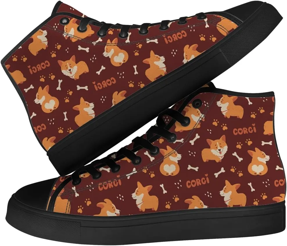 Corgi Shoes for Men Women Dog High Top Canvas Sneakers Lace Up Casual Walking Shoes Gifts for Dad Mom