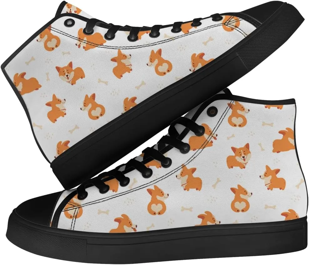 Corgi Shoes for Men Women Dog High Top Canvas Sneakers Lace Up Casual Walking Shoes Gifts for Dad Mom