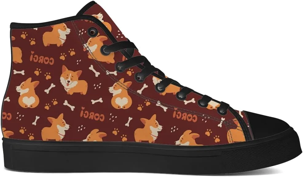 Corgi Shoes for Men Women Dog High Top Canvas Sneakers Lace Up Casual Walking Shoes Gifts for Dad Mom