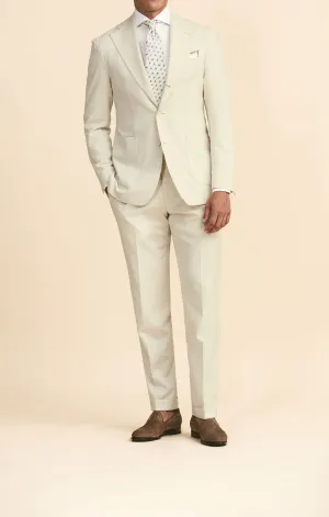 Drago Ivory Natural Bi Stretch S130 Tropical Wool Solaro Herringbone