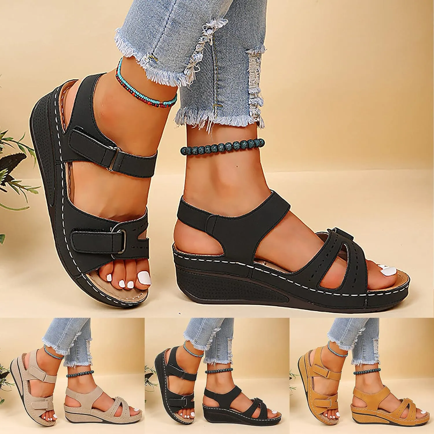 Eduavar Platform Sandals Women Casual, Orthopedic Sandals for Women Platform Wedge Sandals Casual Walking Sandals with Buckle