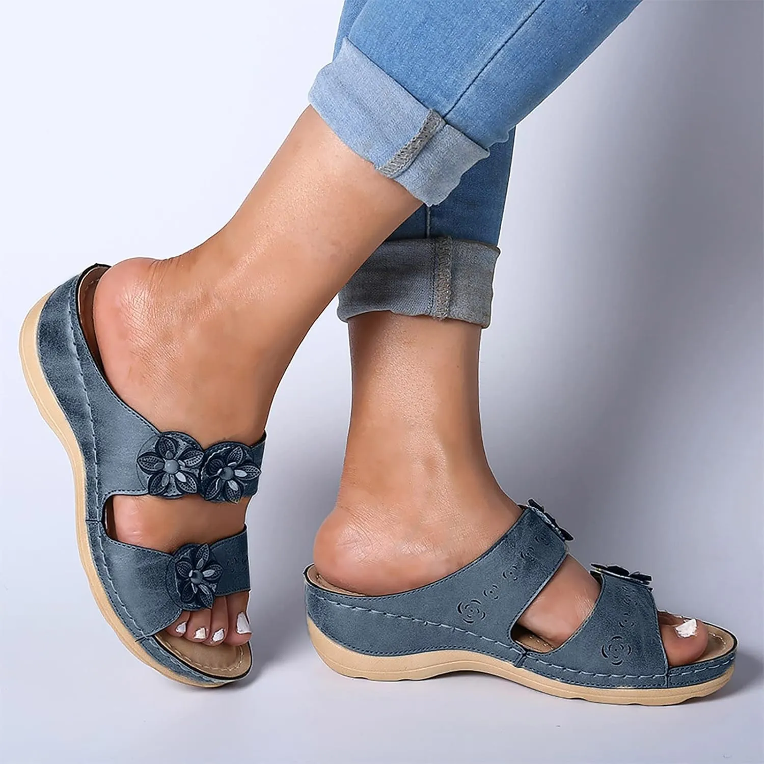 Eduavar Womens Wedge Sandals, Sandals Women Dressy Summer Wedge Sandals with Arch Support Anti-Slip Comfy Sandal