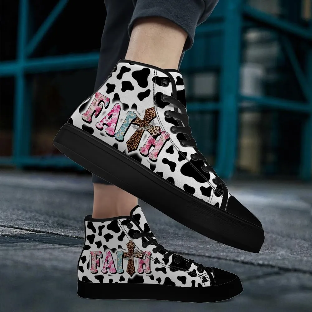 Faith Shoes for Men Women Faith Over Fear High Top Canvas Sneakers Lace Up Casual Walking Shoes Gifts for Dad Mom
