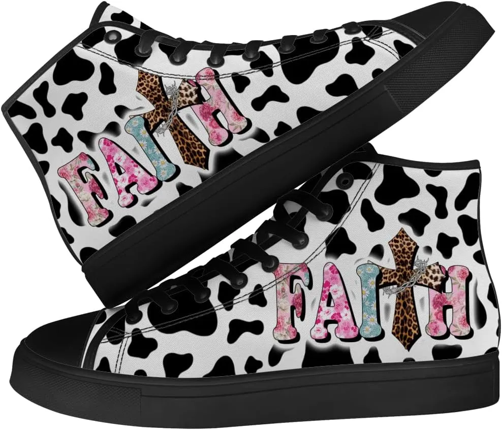 Faith Shoes for Men Women Faith Over Fear High Top Canvas Sneakers Lace Up Casual Walking Shoes Gifts for Dad Mom