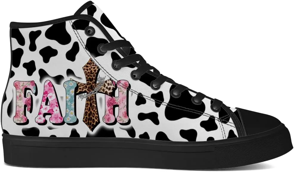 Faith Shoes for Men Women Faith Over Fear High Top Canvas Sneakers Lace Up Casual Walking Shoes Gifts for Dad Mom