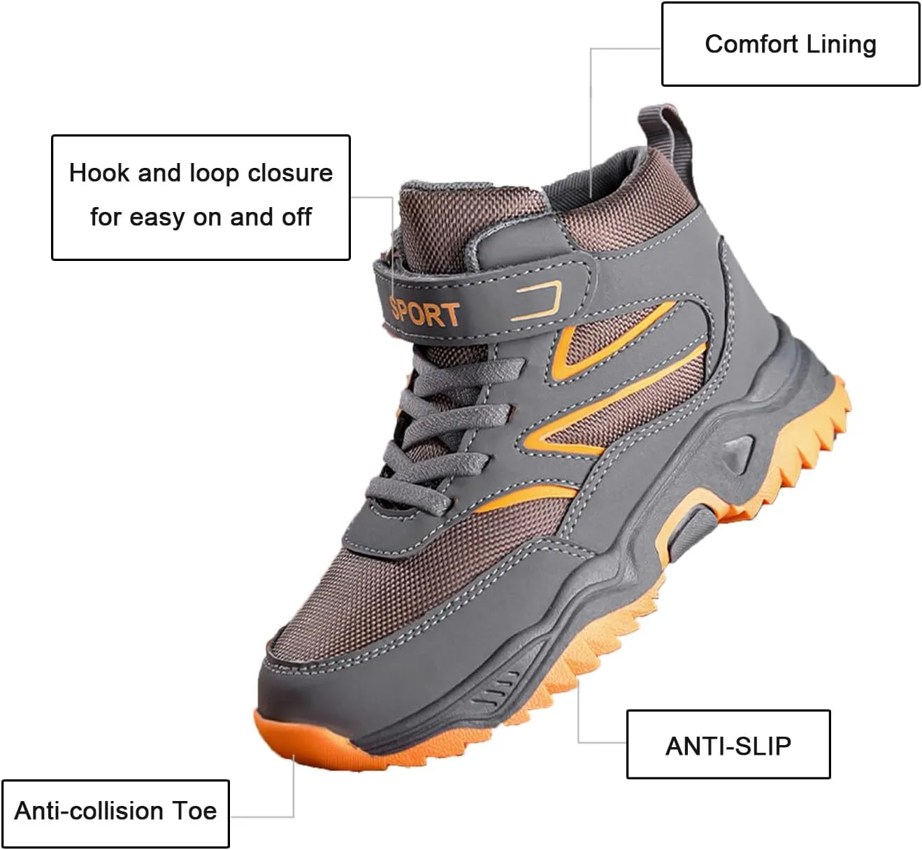 FLIOZY Boys Hiking Boots, Waterproof Slip-Resistant Outdoor Shoes, Breathable and Wear-Resistant Kids Trail Sneakers with Anti-Bump Toe for Little/Big Kids
