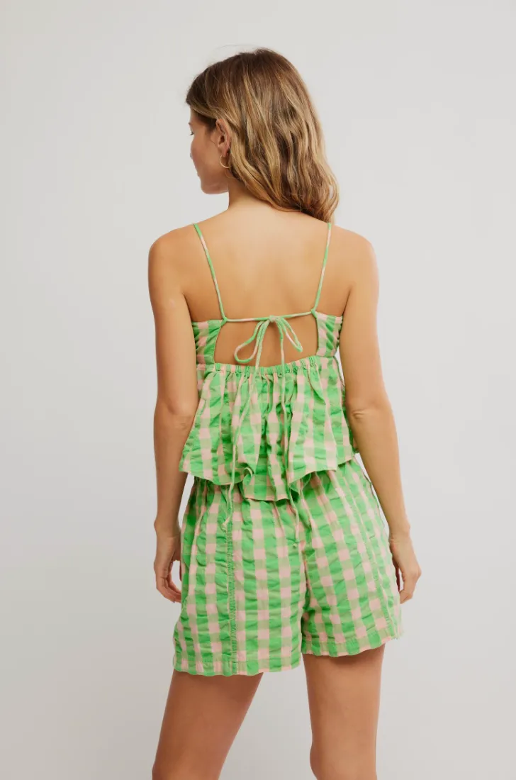 FREE PEOPLE MIA PLAID TANK IN EXOTIC LIME