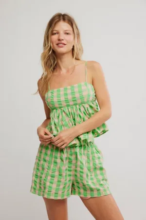 FREE PEOPLE MIA PLAID TANK IN EXOTIC LIME