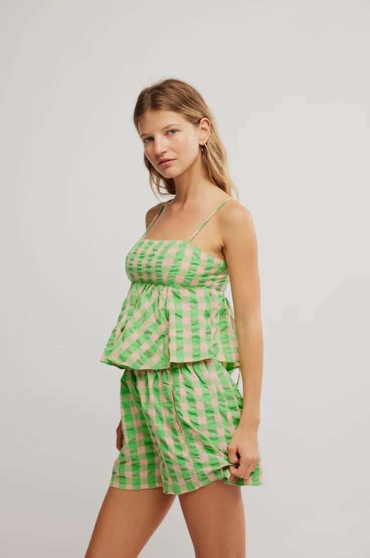 FREE PEOPLE MIA PLAID TANK IN EXOTIC LIME