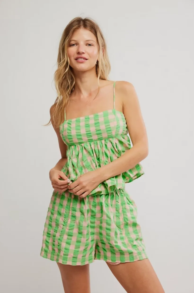 FREE PEOPLE MIA PLAID TANK IN EXOTIC LIME