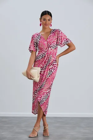 Fuchsia Frenzy Animal Print Wrap Dress