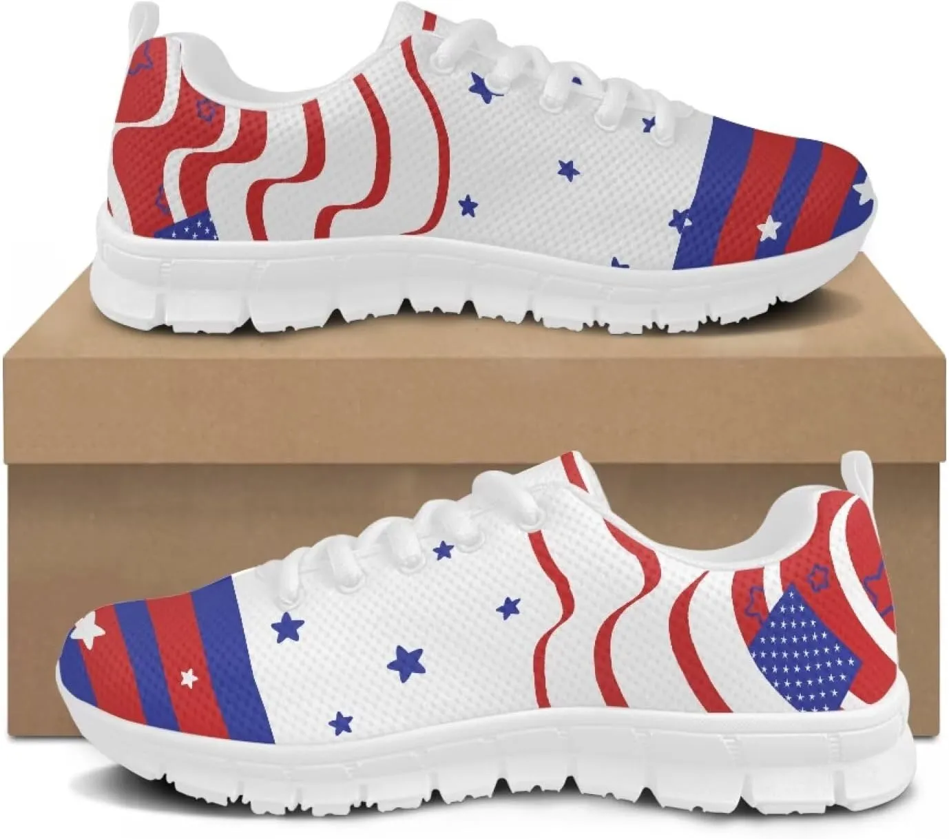 GIFTPUZZ Fourth of July Shoes Women Walking Shoes Casual Mesh Low Top Air Cushion Athletic Trainers Wide Width