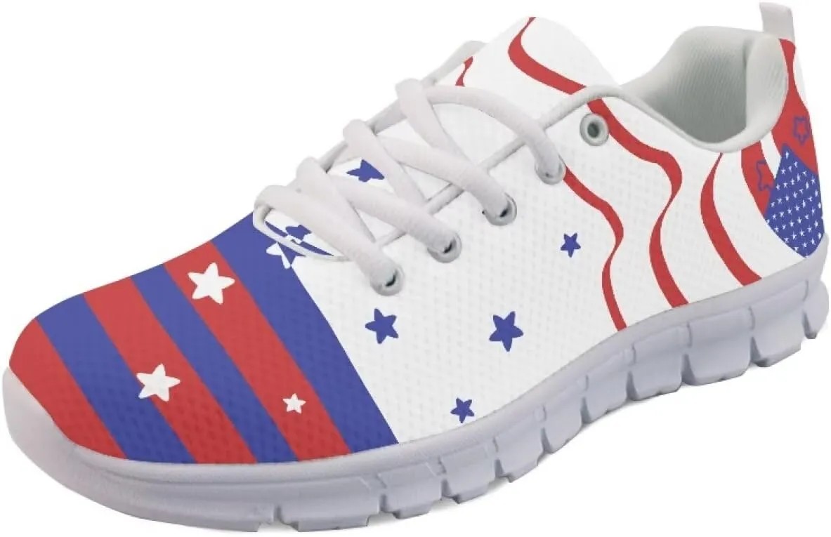 GIFTPUZZ Fourth of July Shoes Women Walking Shoes Casual Mesh Low Top Air Cushion Athletic Trainers Wide Width