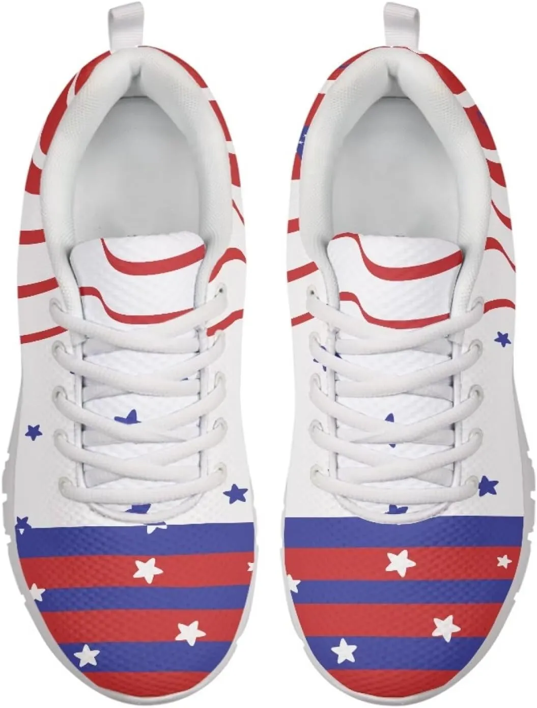 GIFTPUZZ Fourth of July Shoes Women Walking Shoes Casual Mesh Low Top Air Cushion Athletic Trainers Wide Width