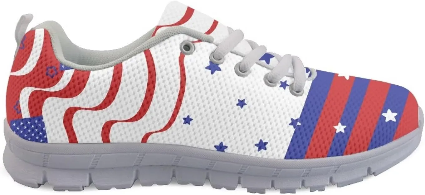 GIFTPUZZ Fourth of July Shoes Women Walking Shoes Casual Mesh Low Top Air Cushion Athletic Trainers Wide Width