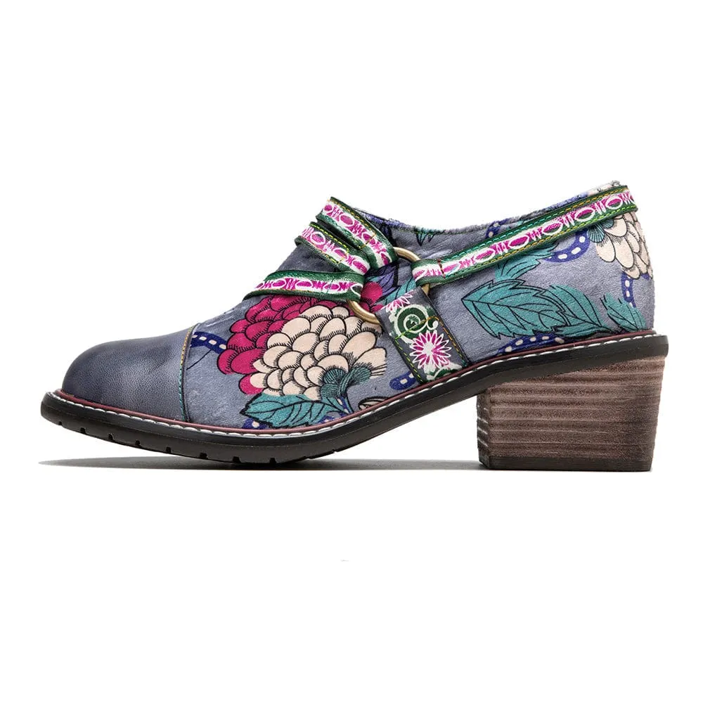 Hand Painted Leather & Velvet Panels Flat Retro Boots