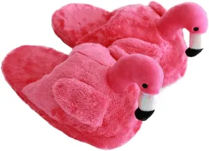 HANDKEI Women's cute fluffy flamingo slippers plush animal slippers warm home slippers soft and comfortable indoor slippers