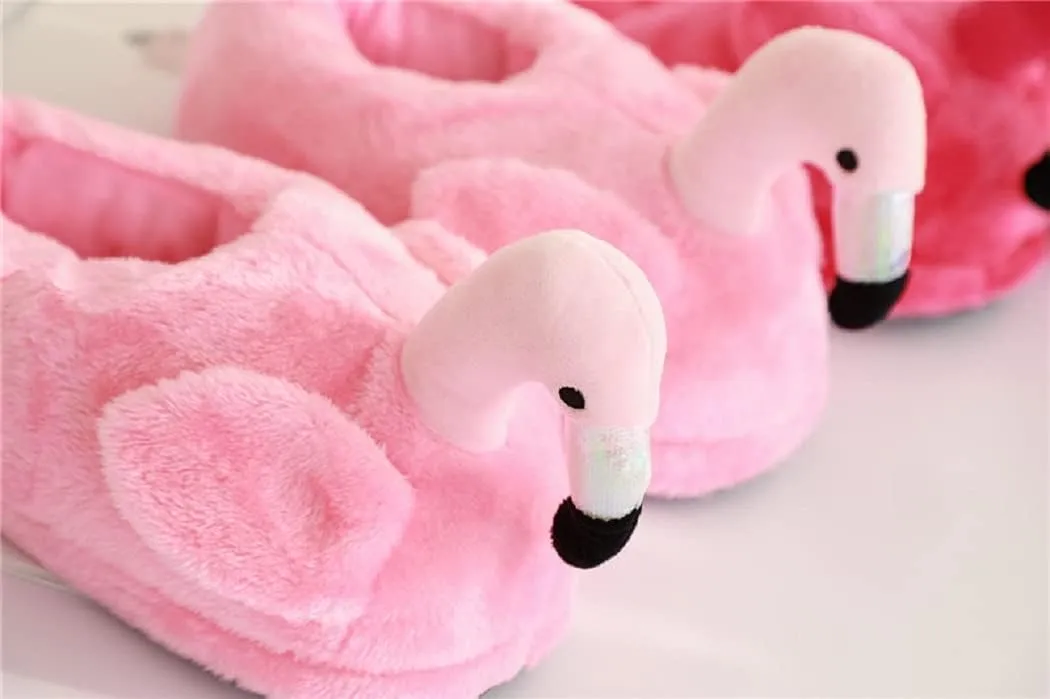 HANDKEI Women's cute fluffy flamingo slippers plush animal slippers warm home slippers soft and comfortable indoor slippers
