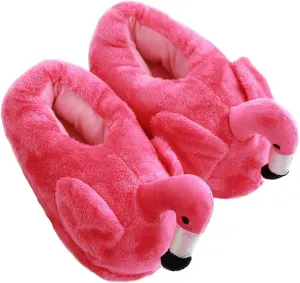 HANDKEI Women's cute fluffy flamingo slippers plush animal slippers warm home slippers soft and comfortable indoor slippers