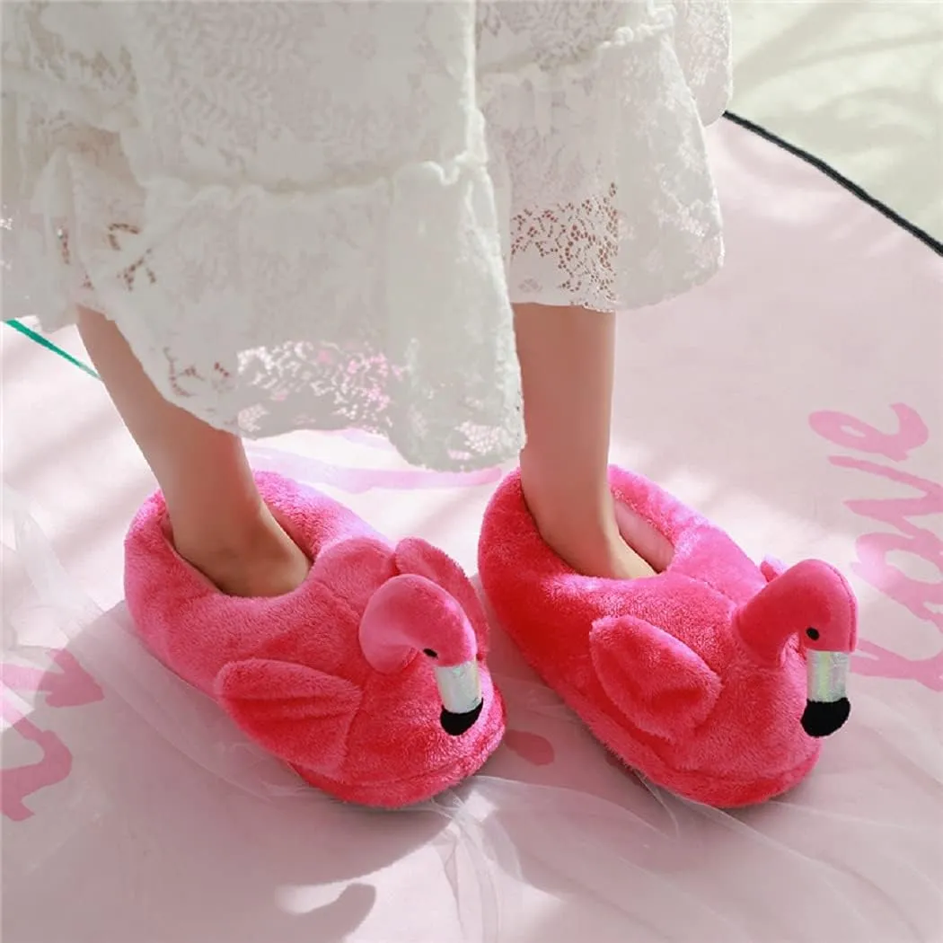 HANDKEI Women's cute fluffy flamingo slippers plush animal slippers warm home slippers soft and comfortable indoor slippers
